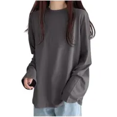 ロンT　レディース　グレー　Ｌサイズ　長袖　トップス　Tシャツ　カットソー　丸首