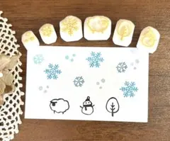 ミニはんこ　６個セット　北欧③ 雪の結晶　雪だるま　羊　木　消しゴムはんこ