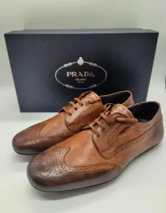【PRADA】 未使用 ウィングチップ レザーシューズ 6 ブラウン メンズのサムネイル