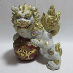 気まぐれお値下げ 超大型35cm 豪華 九谷 大吉釜 玉乗り獅子 狛犬