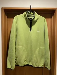 stussy ハーフジップ　フリース　Mサイズ　ライムグリーン　刺繍ロゴ