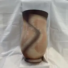 陶器製花瓶 曲線デザイン ベージュブラウン