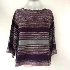 紫系ストライプ 五分袖サマーニット フェアリーグランジ　y2k 森ガール