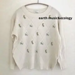 earth music&ecology 小花刺繍ニットプルオーバー アイボリー