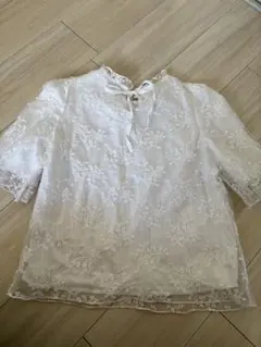 シーイン　SHEIN刺繍入りホワイト半袖ブラウス