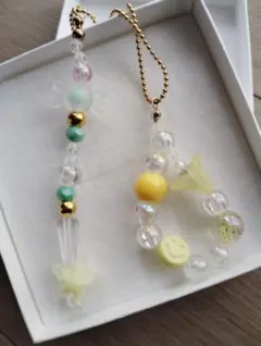 春☆ハンドメイド 　黄色　イエローキーホルダー　ボールチェーン