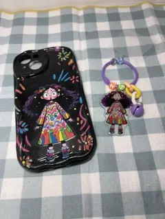 【iPhone 14対応】個性派 アート柄 スマホケース＆チャーム2点セット