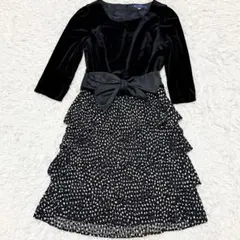 エムズグレイシー　膝丈ワンピース　切り替え　ドッキング　ドット　水玉　L