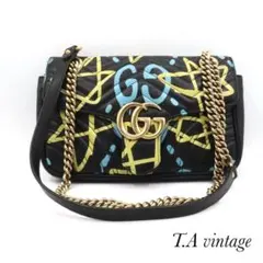 美品　グッチ　レザー　GGマーモント　ショルダーバッグ　ブラック