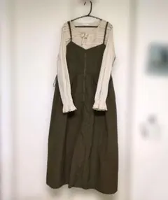 【サマンサモスモス】カーキ　ナイロンジップキャミワンピース　ジャンパースカート