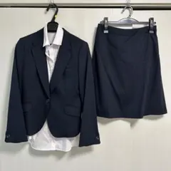 アオキ LES MUES ネイビー ストライプ スカートスーツとトートバッグ