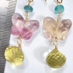 14KGF＊キラキラ✨レモンクォーツとフローライトの豪華なピアスq20