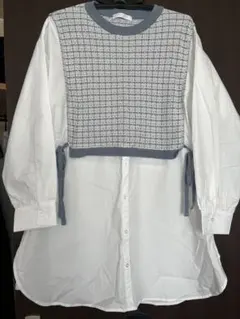 chocol raffine チュニック 長袖 ホワイト/ダークブルー