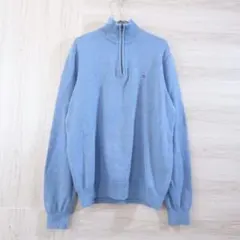 トミーヒルフィガー コットンニット メンズM ブルー 刺繍ロゴ 爽やかカラー