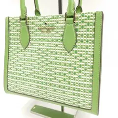 極美品 ケイトスペード マンハッタン ストライプ ウーブン ストロー トート