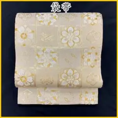 508my42◇格天井 唐織 唐花 七宝 巻物 金糸 六通 袋帯◇美品