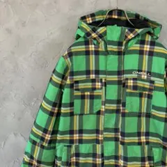 O'NEILL　ジャケット　フルジップ　チェック柄　中綿　刺繍ロゴ 緑 LO7