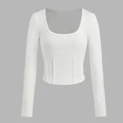 コットンススクエアネック長袖トップス