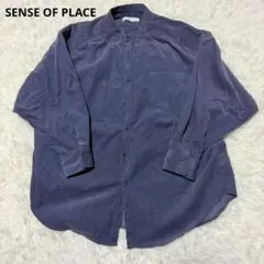 SENSE OF PLACE 　長袖シャツ　コーデュロイ　ネイビー　無地のサムネイル