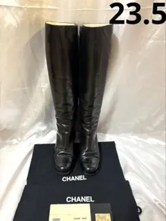 か*な様 シャネル　ココマーク　レザーロングブーツ　黒ブラック　サイドジップ イ