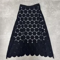 【ルシェルブルー】極美品☆ビックドットフレアスカート ブラック レースのサムネイル