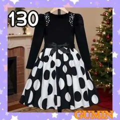 新品 キッズ 女の子 華やか パール ドット 上品ワンピース モノトーン 130