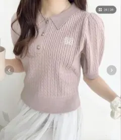 期間限定価格　mily bilet ピンク　ケーブルニットパフスリーブポロシャツのサムネイル