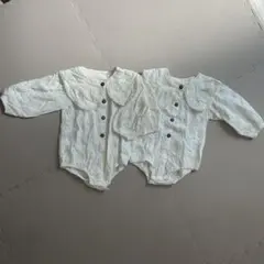 韓国風 ビック襟 花柄レースホワイトロンパース 双子