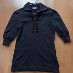 Burberry ブルーレーベル　ポロシャツ　フリル　38 ブラック BURBERRY BLUE LABEL ポロシャツ ブラック 38 フリル✨ - メルカリ