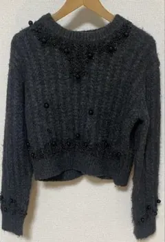 ZARA ビーズ装飾 グレー ニットセーター M