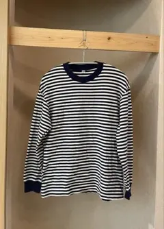 【美品】【UNIQLO】メンズ Mサイズ ストライプ長袖カットソー 白と紺