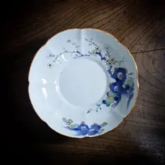 八花弁皿　染付　色絵付　取り皿　なます皿　岩　梅　菊　銘　明治　ハ号