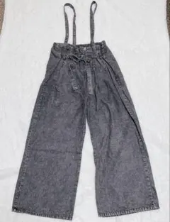 【レディース】グレー デニム風 サロペット ワイドパンツ　Mサイズ