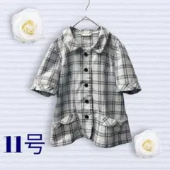 レディース　ブラウス　総柄　チェック　前ボタン　１１号　オフィス　体型カバー