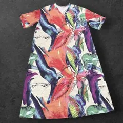 総柄アートプリント 半袖 ロングワンピース ビッグシルエット
