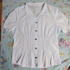 アクシス、水色と白のストライプ 半袖シャツ