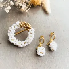 サークルブローチ&リボンとつぶつぶボールのチタンピアス‧⁺ オケージョンセット