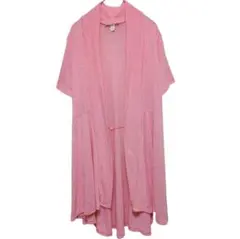 USA古着 ゆるだぼ ロングカーディガン 半袖 ピンク 桜色 体型カバー L