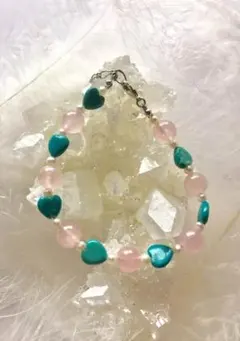 SALE♡メッセージ付♡ターコイズ&ローズクォーツブレスレット♡クリスタル