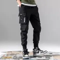 ジョガーパンツ カーゴパンツ ストリート スリム ブラックXL