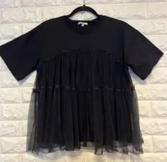 niko and... チュール切り替え 半袖Tシャツ ブラック M