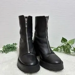 ZARA ザラ　ブラック レザー 厚底ブーツ ジッパー付き37