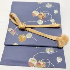 【春のお出掛けに♪】西陣銀彩引箔唐織九寸名古屋帯手毬に駒＆平打帯締め2点セット☆