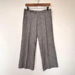 ヒューマンウーマン　カジュアルパンツ　ワイド　千鳥格子　クロップド　綿　麻　白黒