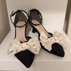 リボン付きブラックパンプス Sサイズ