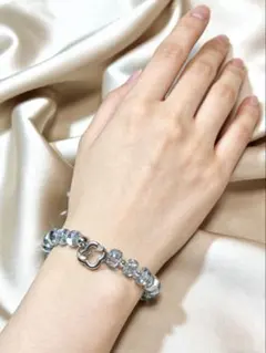 スワロフスキー風クリスタルシルバービーズブレスレット17cm