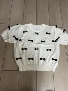 【3/19までの出品】シアーリボン柄ニットトップス 半袖ニット