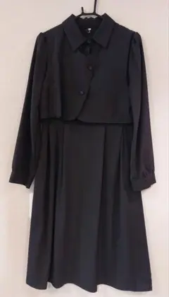 黒ブラック フォーマルワンピース ボレロ ベルト付き