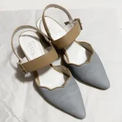 Style ポインテッドトゥパンプス ブラウン レース スカラップ ガーリー銀色