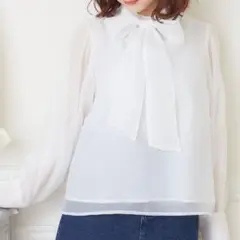 即購入OK❤︎タグ付き新品❤︎エムズエキサイト シアーボウタイブラウス ホワイト